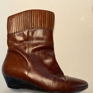 Frye Sam Cognac Wedge Heel Boots